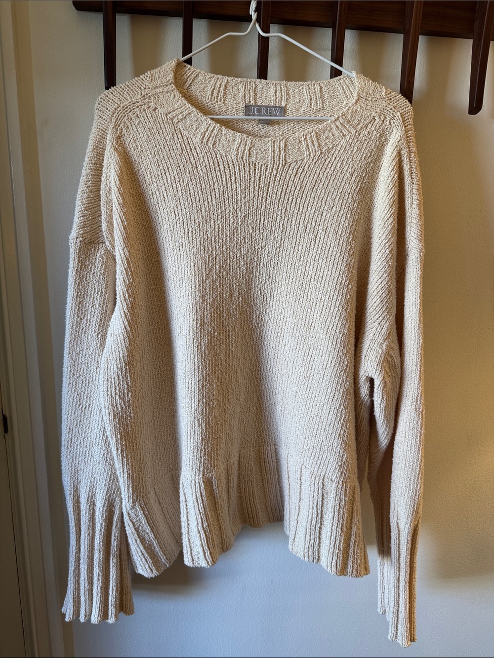 J. Crew Marina Crewneck Cotton Blend Textured Sweater in Warm Sesame